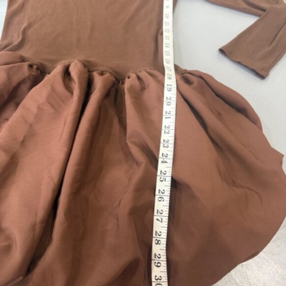 Chocolate Brown Off Shoulder Bubble Hem Mini Dress Size Large Y2K Coquette NWT - Picture 9 of 11